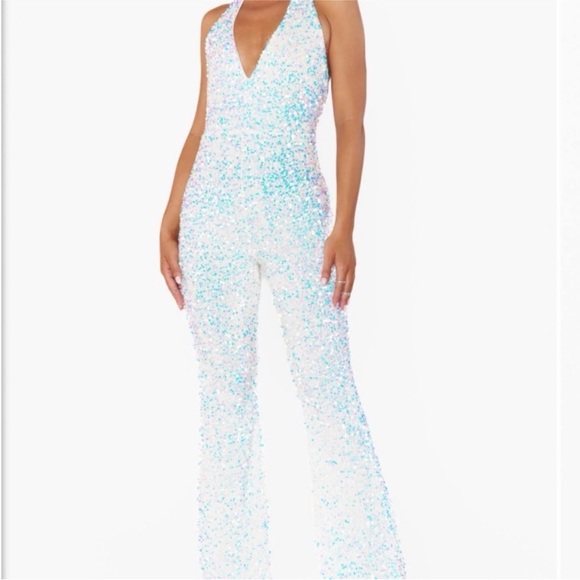 Show Me Your MuMu White Iridescent Sequin Halter Jumpsuit - Picture 5 of 5